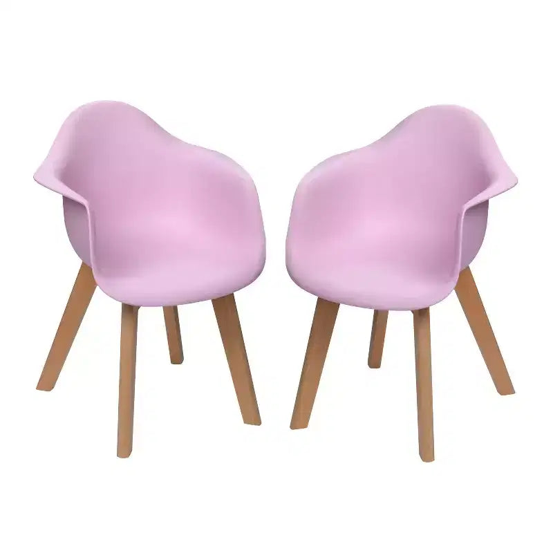 Chaises pour enfants avec assise moderne en plastique et pieds en hêtre roses