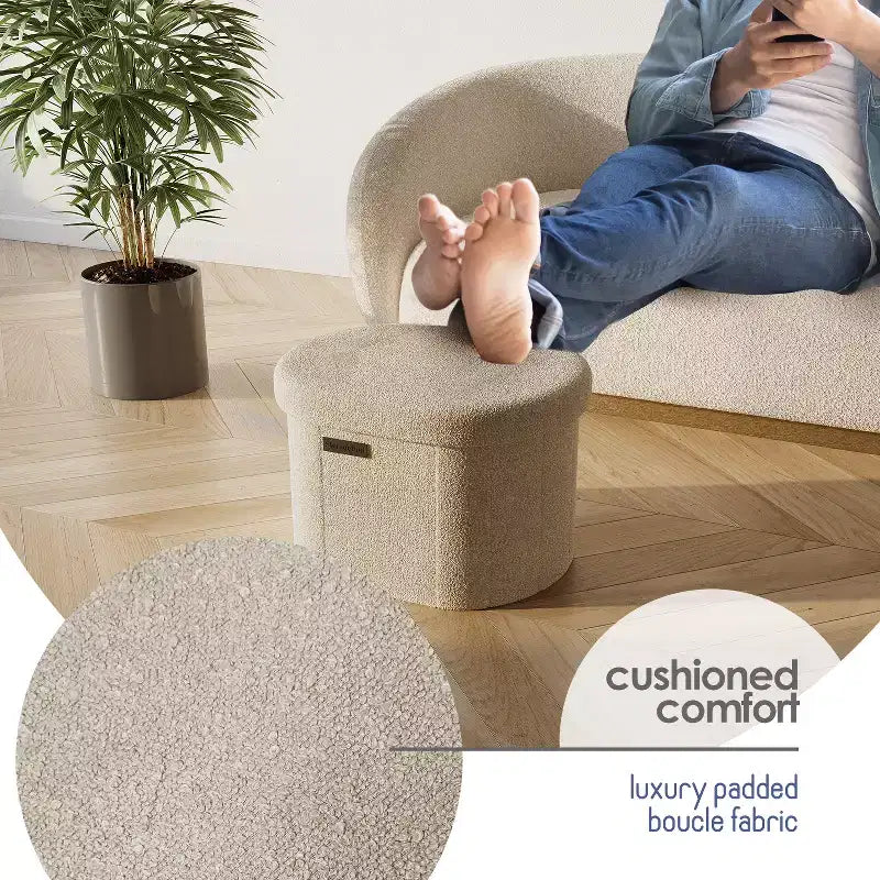 Banc de rangement pour bout de lit de chambre, banc de rangement ovale en bouclé, grand banc de rangement ottoman, banc d'entrée avec rangement
