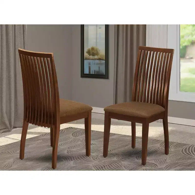 Chaise de salle à manger en tissu de lin, finition acajou