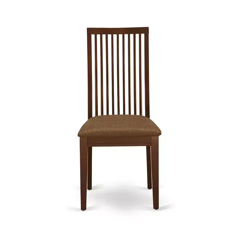 Chaise de salle à manger en tissu de lin, finition acajou