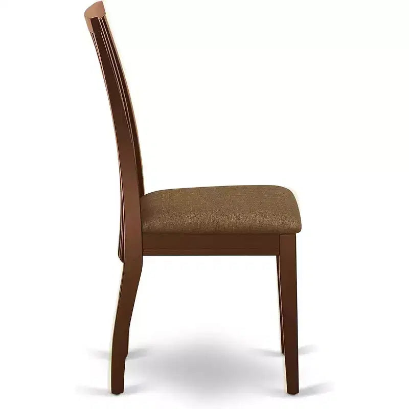 Chaise de salle à manger en tissu de lin, finition acajou