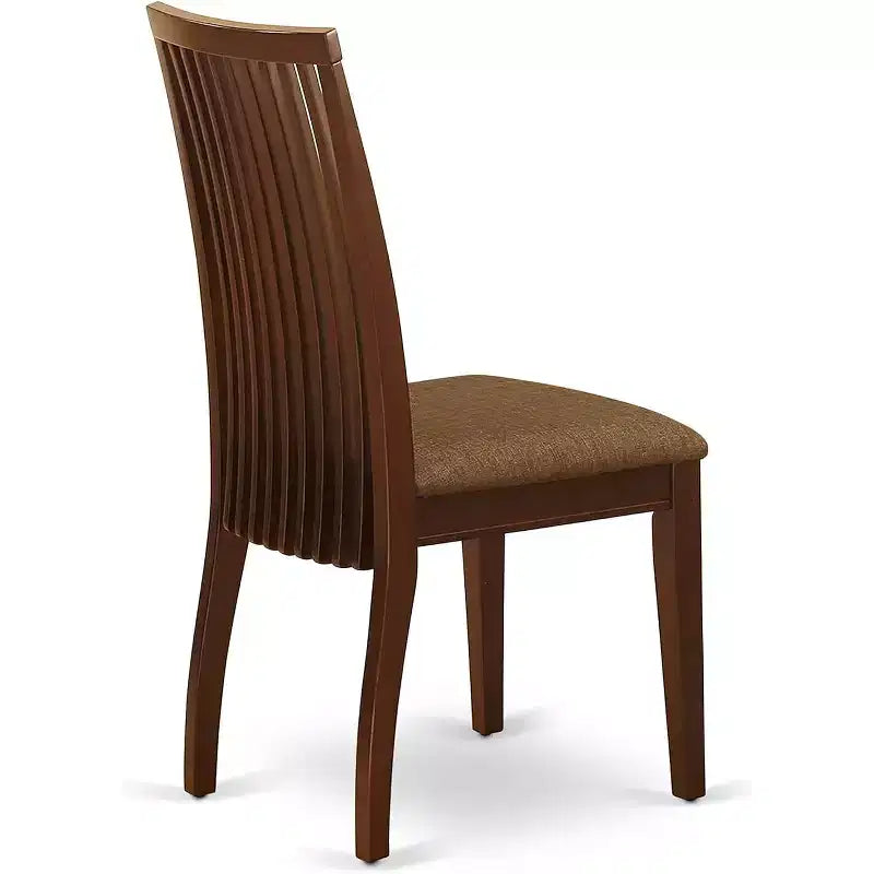 Chaise de salle à manger en tissu de lin, finition acajou