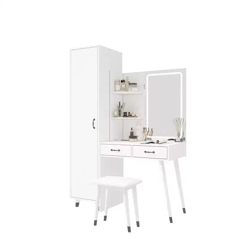 Coiffeuse et armoire blanches