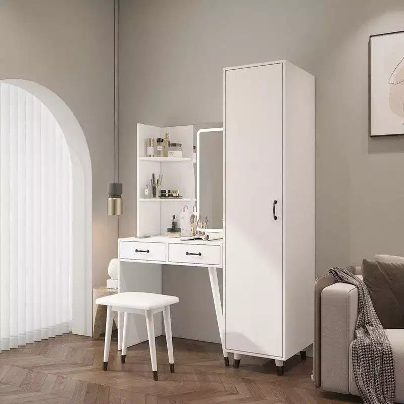 Coiffeuse et armoire blanches