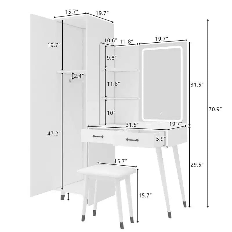 Coiffeuse et armoire blanches