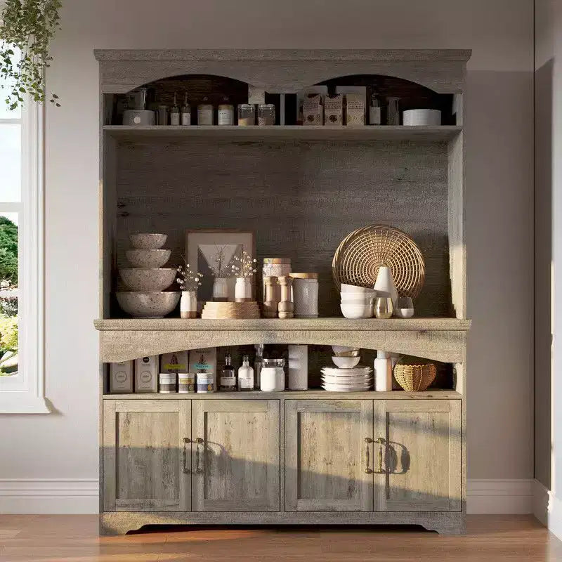 Meuble de rangement rustique multifonctionnel, vitrine et bibliothèque, unité de rangement pour salon, meuble de cuisine pour la vaisselle