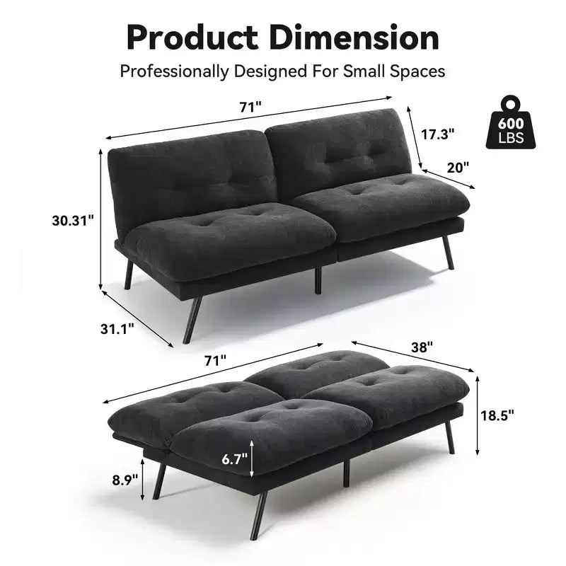 Canapé convertible futon, canapé en tissu éponge avec dossier réglable et housses lavables pour petits espaces, salon