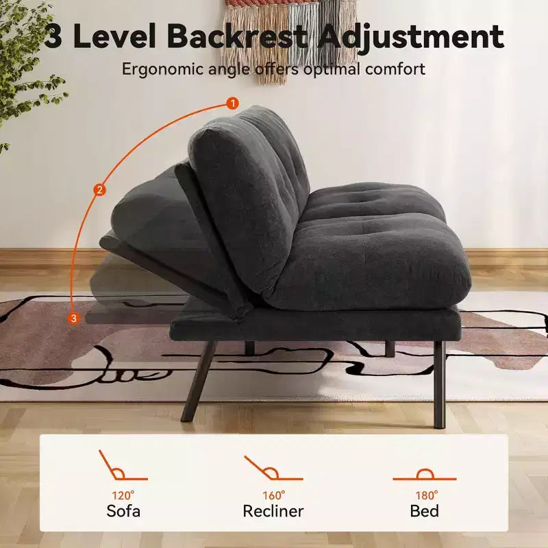 Canapé convertible futon, canapé en tissu éponge avec dossier réglable et housses lavables pour petits espaces, salon