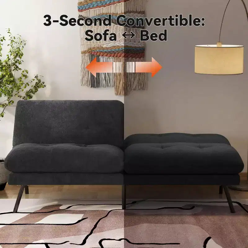 Canapé convertible futon, canapé en tissu éponge avec dossier réglable et housses lavables pour petits espaces, salon