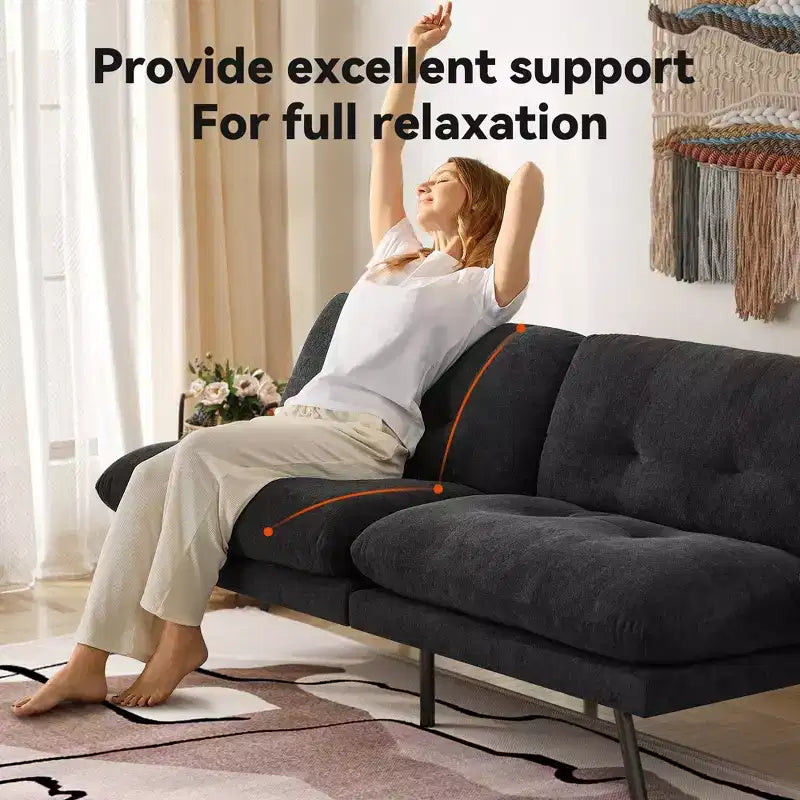 Canapé convertible futon, canapé en tissu éponge avec dossier réglable et housses lavables pour petits espaces, salon