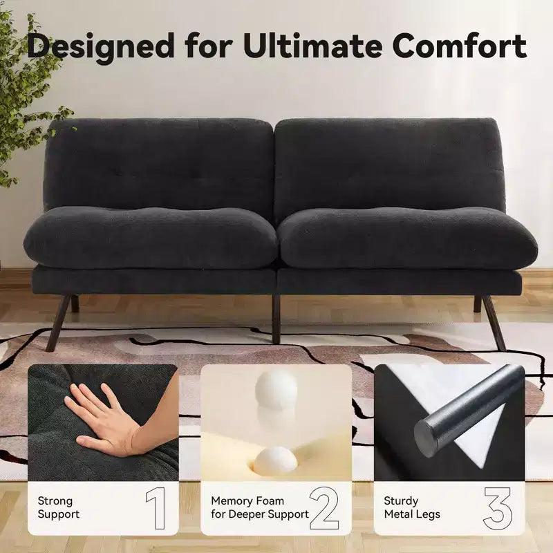 Canapé convertible futon, canapé en tissu éponge avec dossier réglable et housses lavables pour petits espaces, salon