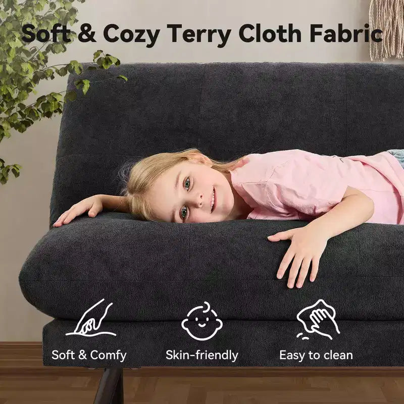 Canapé convertible futon, canapé en tissu éponge avec dossier réglable et housses lavables pour petits espaces, salon