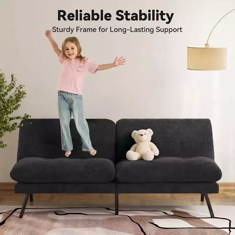 Canapé convertible futon, canapé en tissu éponge avec dossier réglable et housses lavables pour petits espaces, salon