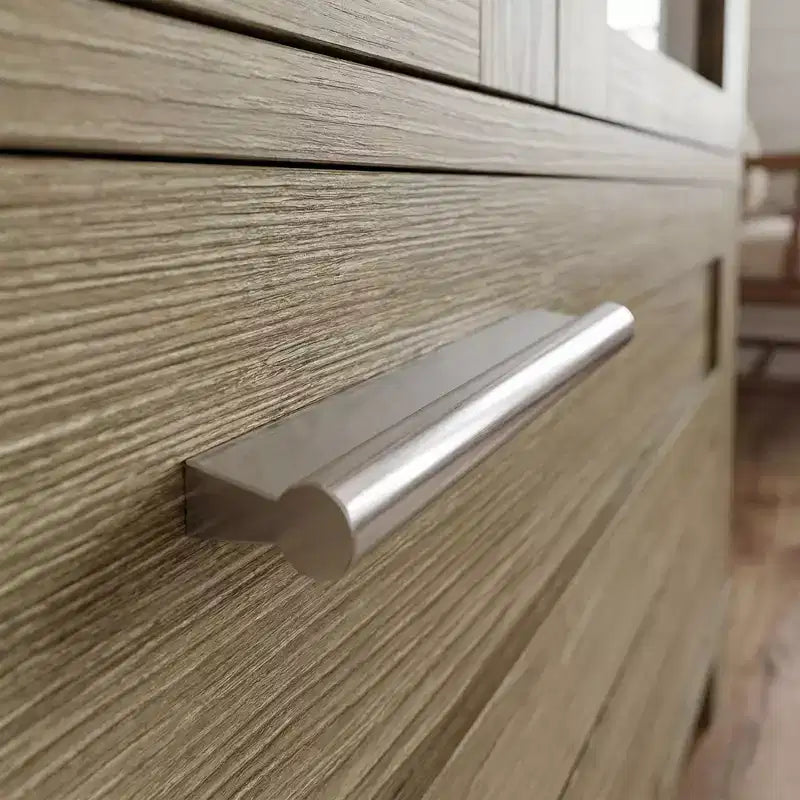 Meuble de rangement haut en chêne rustique pour cuisine avec portes vitrées coulissantes et 2 grands tiroirs – Vaisselier pour salle à manger