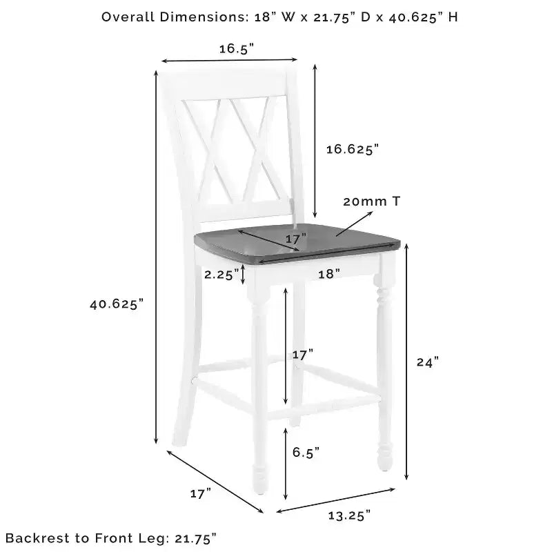 Tabourets de bar hauteur comptoir blanc vieilli : Structure en bois d'hévéa, non-rembourré, style traditionnel