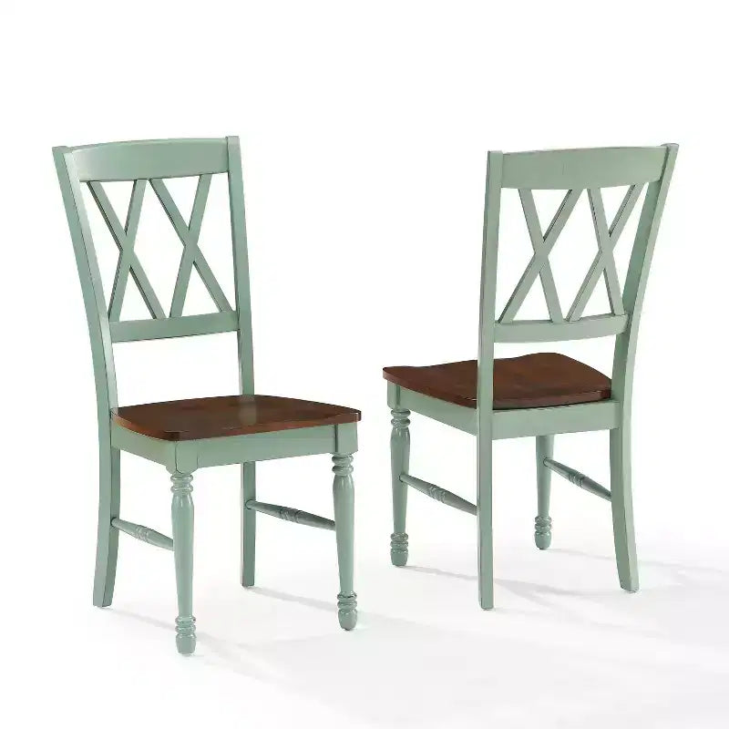 Lot de chaises de salle à manger coloris bleu sarcelle vieilli : Structure en bois d'hévéa, Sans accoudoirs, Capacité de 113 kg