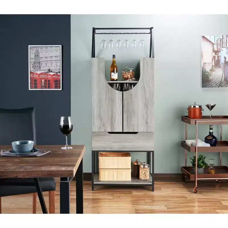 Meuble de rangement multifonctionnel pour vin, gris rétro