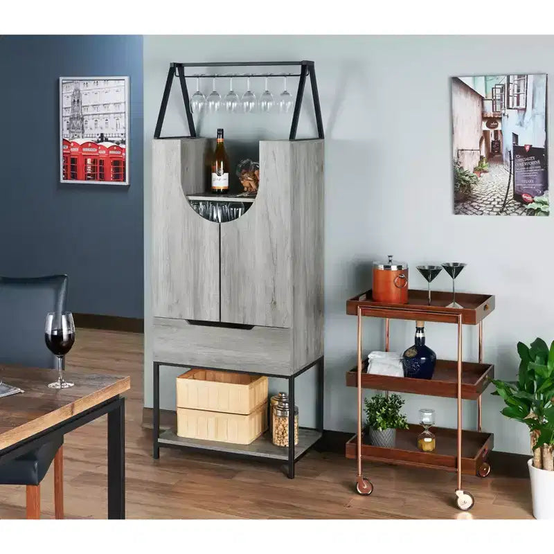 Meuble de rangement multifonctionnel pour vin, gris rétro