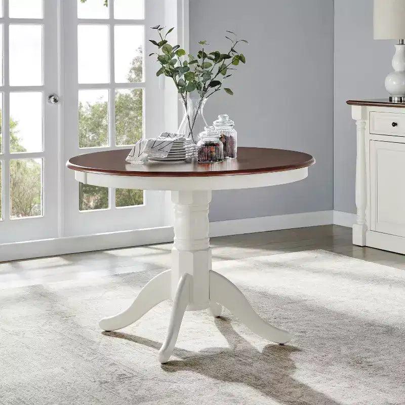 Table de salle à manger ronde (blanc antique)