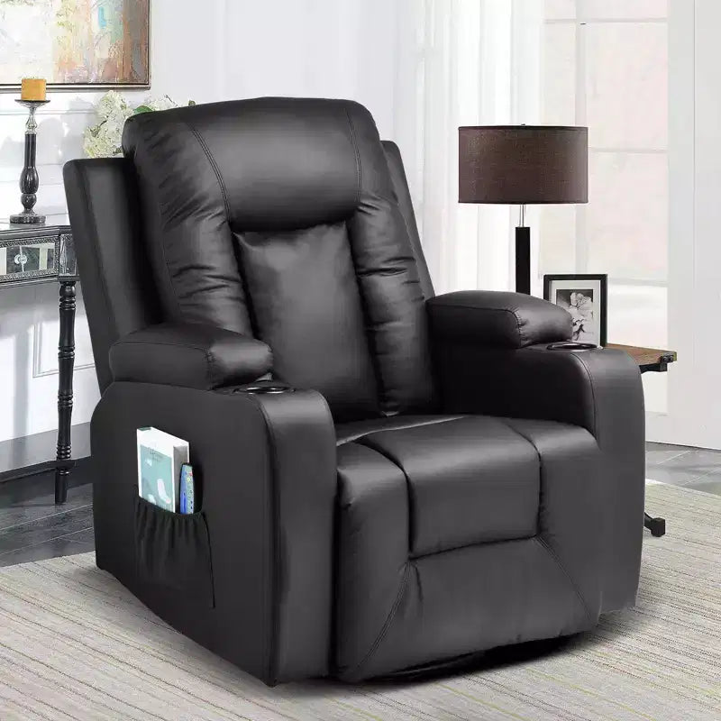 COMHOMA Side Lever Recliner Chair PU Leather Rocking Sofa with Heated Massage Black