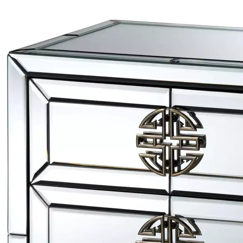 Table de chevet à 3 tiroirs miroir - Bronze antique élégant, bords biseautés, aucun assemblage requis