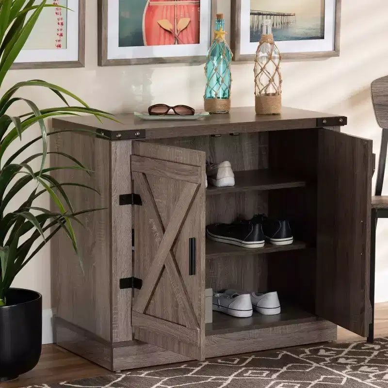 Meuble à Chaussures Double Porte en Chêne/Meuble de Rangement d'Entrée, Peut Contenir 9 Paires de Chaussures.