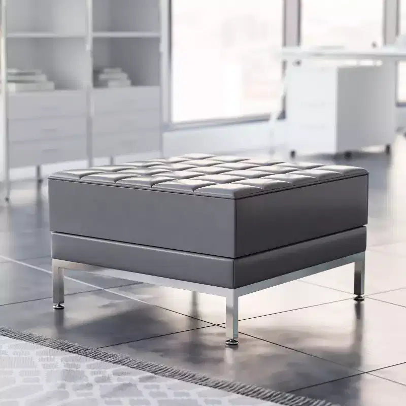 Repose-pieds modulaire capitonné en cuir souple