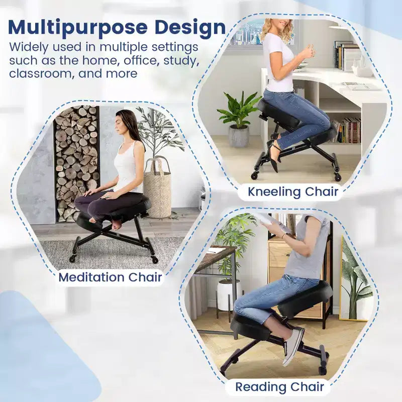 Chaise ergonomique à genoux Tabouret réglable avec roues universelles verrouillables Siège inclinable