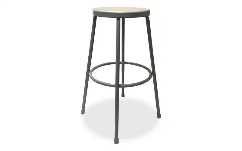 Tabouret d'atelier en métal industriel, sans dossier, supporte jusqu'à 136 kg, hauteur d'assise 76 cm, assise marron, base grise